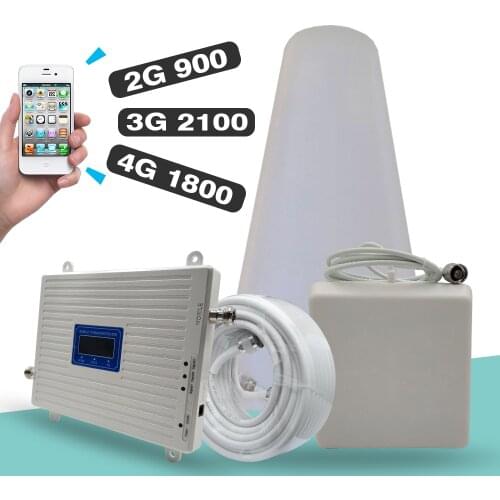 2G 3G 4G Tri-Band Signal Booster GSM 900+DCS/LTE 1800(Band 3)+UMTS/WCDMA 2100(Band 1) Mobile Signal Repeater Cellular Amplifier