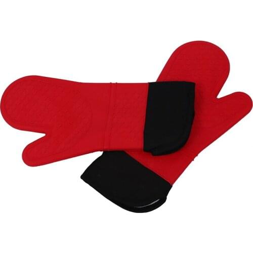 Quality 2pcs Red Silicone Kitchen Oven Mitt Glove Potholder with Extra Long Canvas Sleeve Stitching for Grilling and BBQ /barbec