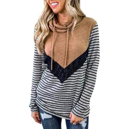 Striped Patchwork Hoodie Contrast Shape V Print Drawstring Sweatshirt Poleron 2021 Women Hip Hop Turtleneck Hoodie Raglan Sleeve