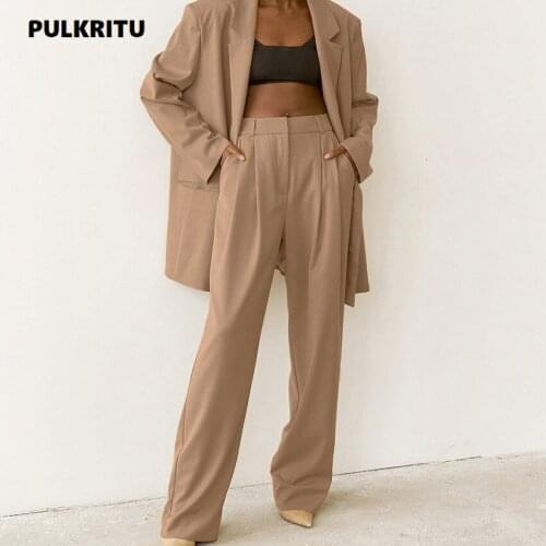 Pulkritu Autumn Spring Women Straight Pants Basic Office Lady Formal Zipper Fly Solid Trousers