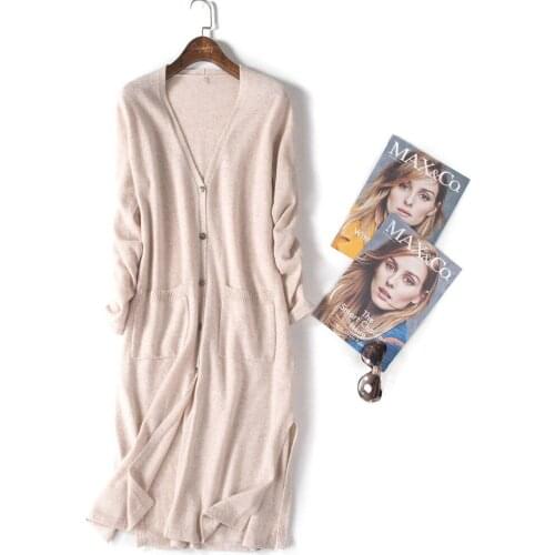 Cashmere Cardigan Women 2021 Autumn Winter Elegant Fashion Regular Casual V-Neck Knitted Sweater Coats Pull Femme Long Cardigans