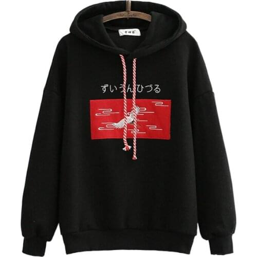 Women Casual Pullover Hoodies Fashion Cartoon Embroidery Long Sleeve Drawstring Hooded Sweatershirt 2020 Winter Flieece Warm Top