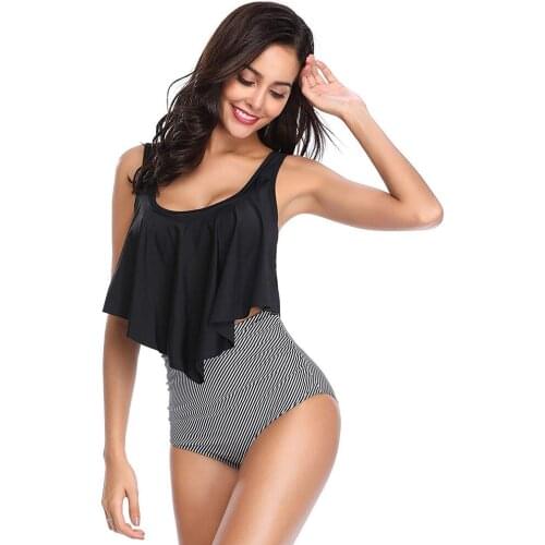 2020 Women Ruched High Waist Bikini 2019 Plus Size Swimwear Summer Swimsuit Flamingos Beach Bathing Suit Ruffle Bikini Mujer