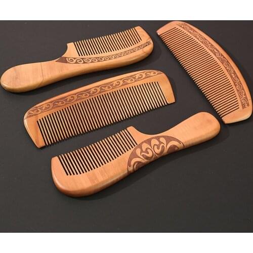Anti-Static Natural Peach Wood Handcrafted Fine Tooth Comb Massage Head Classic Comb Hair Styling Hair Care Tool 13Styles