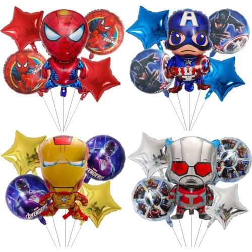 5Pcs Superhero Spiderman Iron Man Captain America Foil Balloons The Avengers Birthday Party Supplies Balloon Childrens Day Toys
