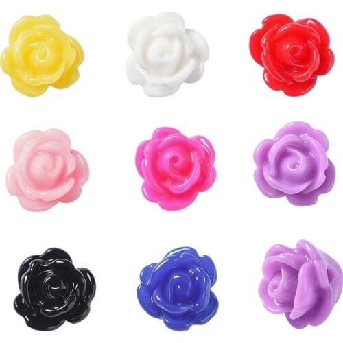 Pandahall 50pcs 9x7mm Colorful Rose Flower Floral Opaque Resin Drilled Beads for Earring Jewelry Accessoreis with 2 Holes: 1mm