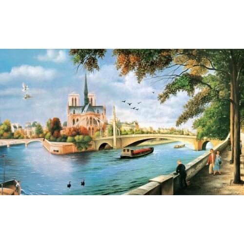 Free shipping Mediterranean castle seaview seagull tree landscape oil painting canvas printings on canvas art decoration picture