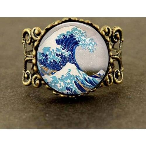 Great Wave Off Kanagawa - Handcrafted Keepsake Ring - Tidal Wave - Japanese Wood Block