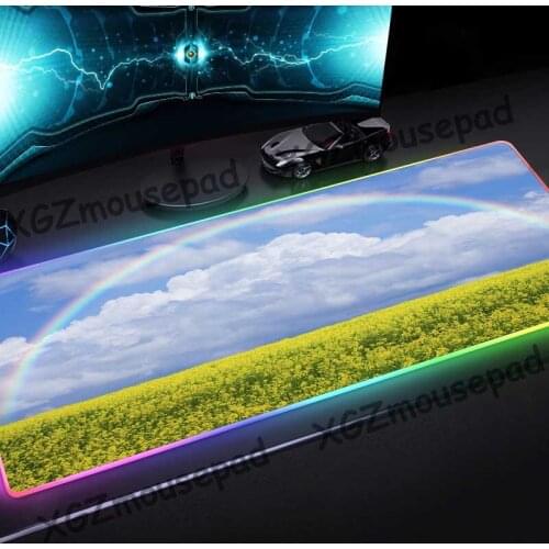 XGZ Large RGB Mouse Pad Black Lock Edge Pretty Grassland Rainbow Landscape HD Custom Computer Desk Mat Speed Rubber Non-slip Xxl