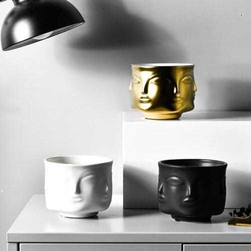 Faceted Face Flower Pot Nordic Ceramic Flower Arrangement Home Decor Flower Human Face Aromatherapy Candle Holder Plant Vase