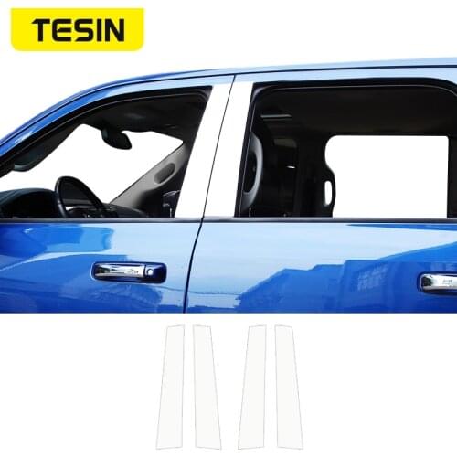 TESIN Stainless Steel Car Window Center Pillar Decoration Trim Stickers for Dodge RAM 2010-2017 Chrome Car Exterior Accessories