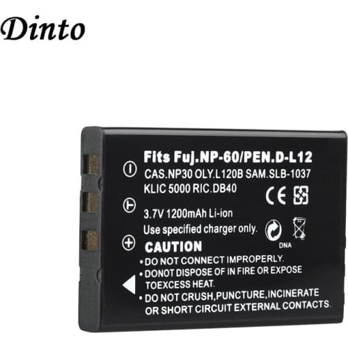 Dinto 1pc 3.7V 1200mAh FNP-60 NP-60 NP 60 NP60 SLB 1137 1037 CNP-30 K5000 D-Li2 Li-20B Battery for FUJIFILM F410 F601 F501