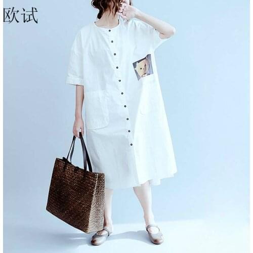 Oversized Long White Shirt Dress Summer Women Cotton Clothing Cardigan Casual Cartoon 2021 Feminina Cardigans