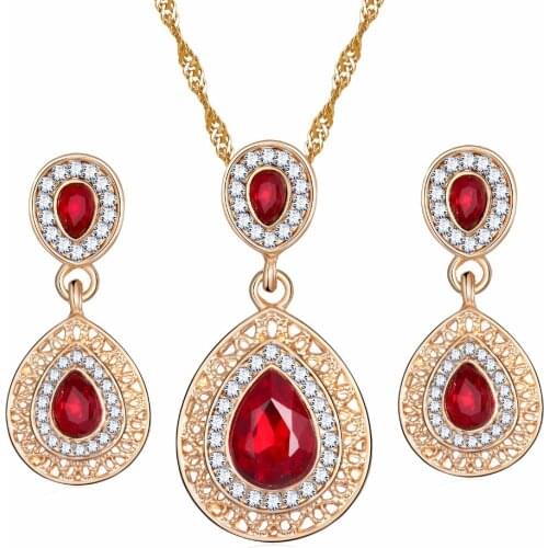 FNIO wedding engagement jewelry sets for women crystal water drop pendant charm pendant necklaces bijoux femme 2018 new gift