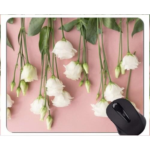 Gaming Mouse Mat,White Flower Rose Flower -Stitched Edges