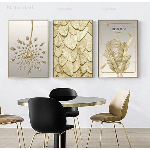 Golden Luxury Plant Pictures Wall Art Modern Gold Leaf Posters and Prints Home Decor for Living Room Nordic Canvas Painting