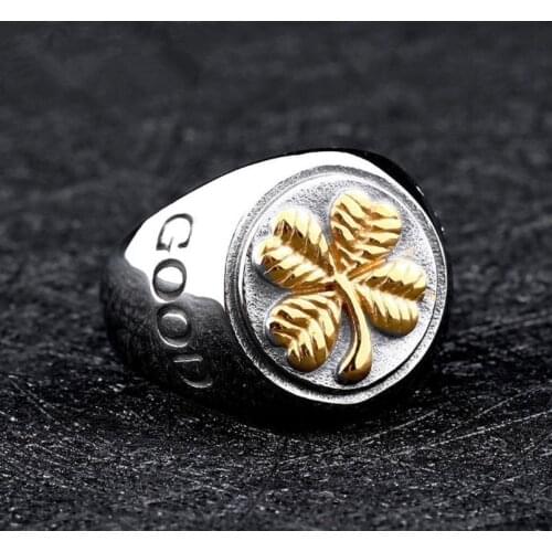 Exquisite Fashion Lucky Gold Four-leaf Clover Ring Men and Women Casual Classic Punk Amulet Jewelry