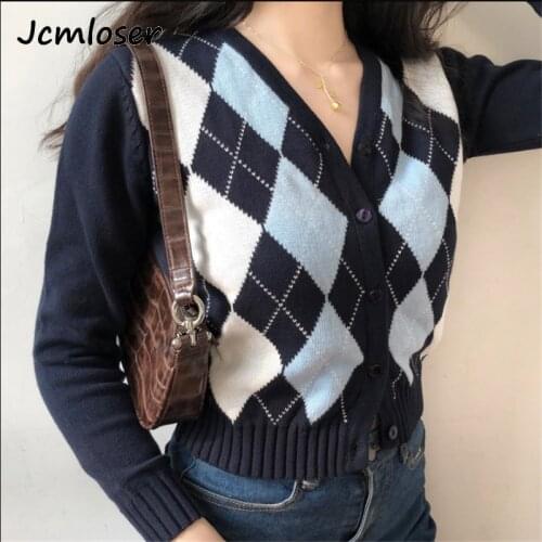 Cardigan Sweater 2020 new womens sweater fashion plaid V-neck Knitted cardigan sweater elegant ladies wild Tops sweaters coat