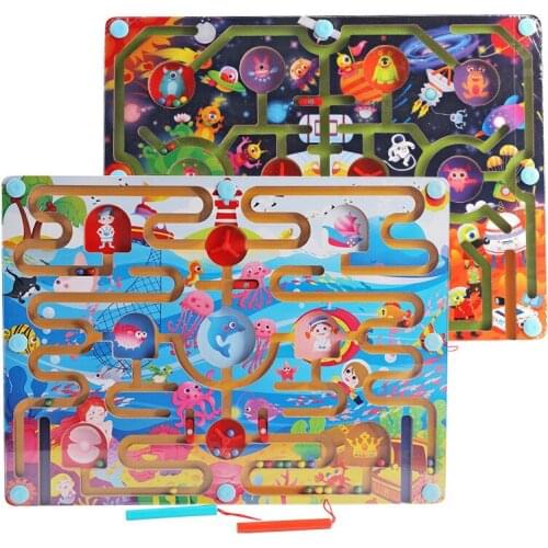 Toy Magnetic Maze Kids Childrens Game Early Educational Brain Puzzle Teaser Cartoon Animal Wooden Toys M80
