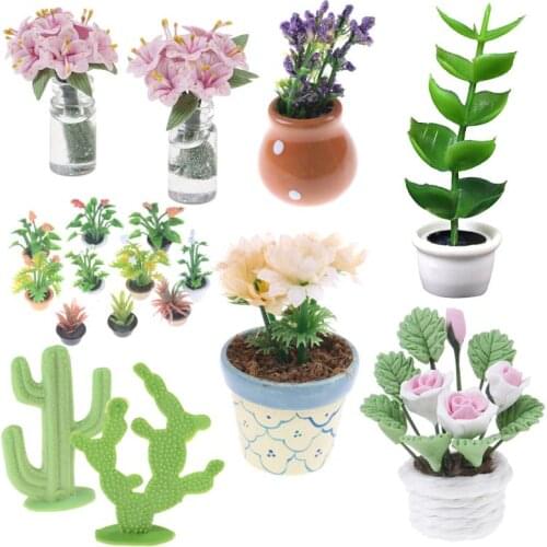 1:12 Dollhouse Miniature Green Mini Tree Potted For Green Plant In Pot Doll House Furniture Home Decor Simulation Potted Plants