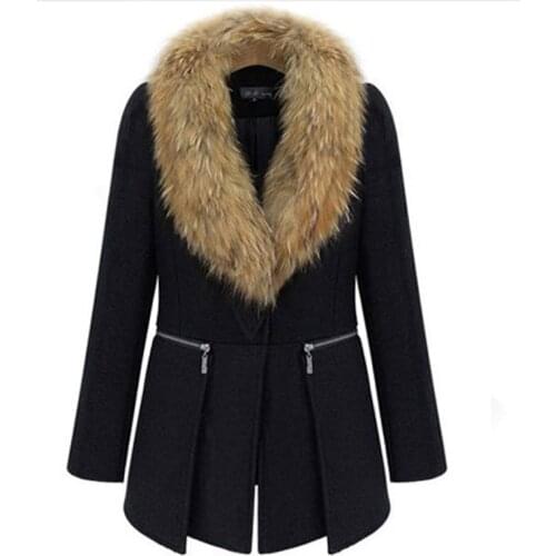 Fashion Womens Spring Woolen Coat Animal Fur Large Size Warm Wool Coat Loose Thick Long Jacket CR3871