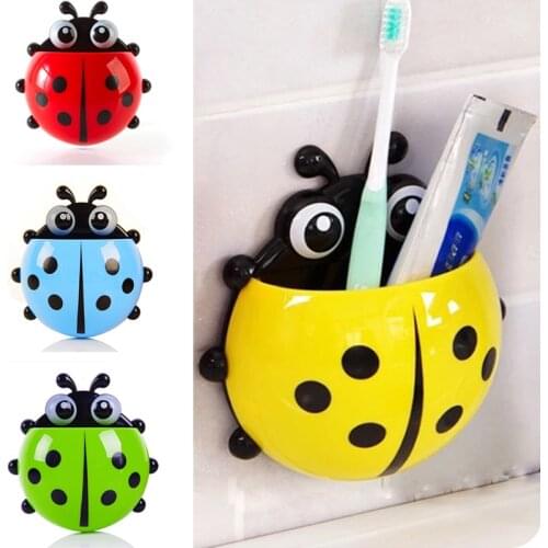 Cartoon Bathroom Toothpaste Storage Box Ladybug Toothbrush Holder Animal Wall Suction Toothpaste Holder Container Accessories