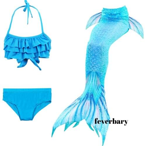 Feverbary New Girls 3Pcs Mermaid Tail Swimwear Children Costume Cosplay Bikini Swimsuit halloween costume Beach Bikini