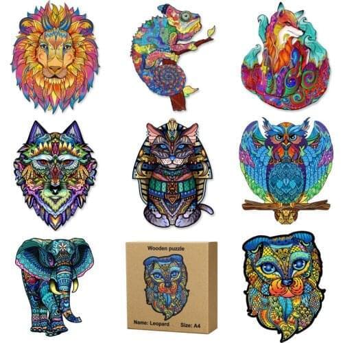 Newest Unique Animals Wooden Puzzles Lion For Children Educational Toys Wooden Jigsaw Adults Puzzles Games Wood DIY Crafts Gifts