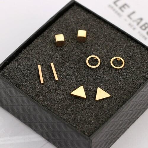 New Arrival Round triangle Shaped Black Gold Silver Color Alloy Stud Earring For Women Ear Jewelry 4 pairs
