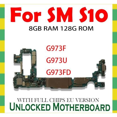 Original Motherboard For Samsung Galaxy S10 G973F G973FD 2 SIM G973U 128GB Unlock Mainboard With Full Chips Logic Board 8GB RAM