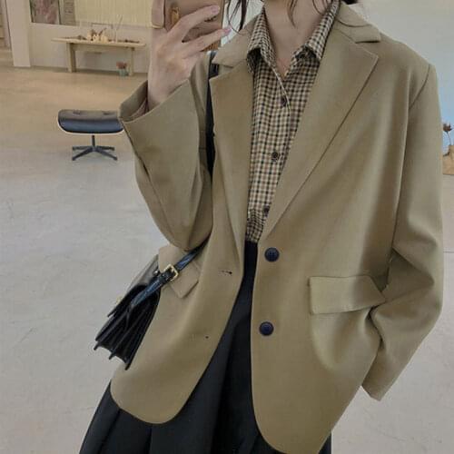 Jackets and Blazers Suit for Women Spring 2021 Loose Casual Khaki Black Office Blazer Jacket Female Oversize Womens Office Suit