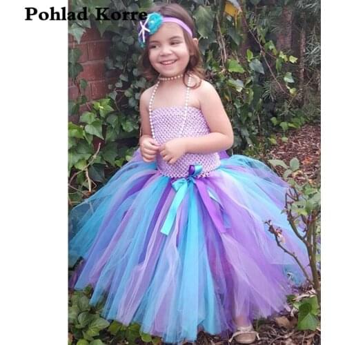 Purple Blue Starfish Princess Girls Mermaid Tutu Dress Flowers Mermaid Halloween Costume For Kids Girls Birthday Party Dresses