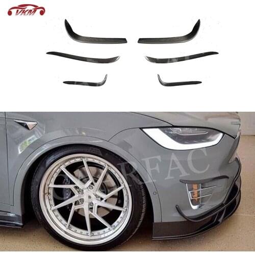Carbon Fiber Front Bumper Fins Canards Splitters Air Vent Trim Covers Strips For Tesla Model X 2016-2018
