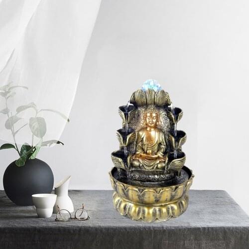 Resin Zen Lotus Buddha Statue Led Fountain FengShui Figurines Home Office Desktop Decoration Meditation Ornaments