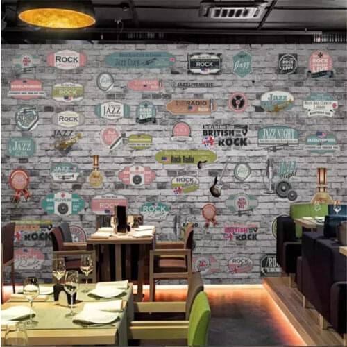 Custom brick wallpaper 3d Europe and America Vintage music bar theme mural cafe bar restaurant KTV background mural wallpaper