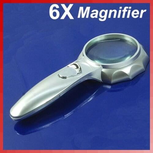 Portable Handheld 6 LED Light 6X 65MM Magnifying Glass Reading Map Magnifier