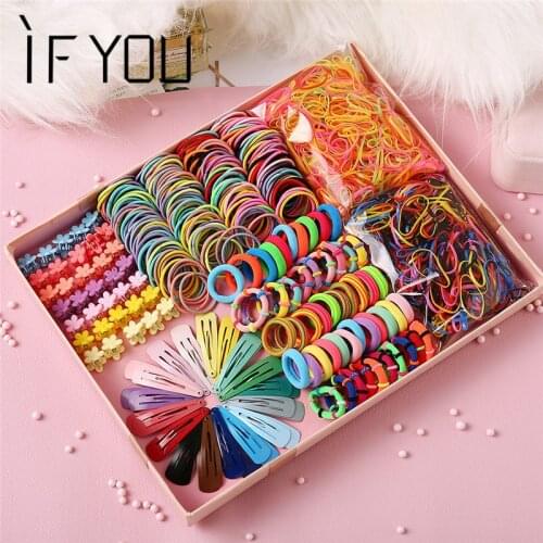 Mixed Rainbow Colorful Elastic Hair Bands Rope Mini Flower Hair Clips Grip Claw Barrettes Set Rubber Bands Hair Accessories