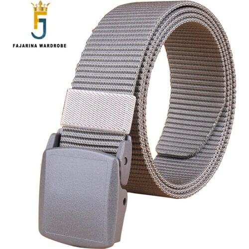 FAJARINA Unisex Quality Plastic Black Buckle Canvas Automatic Styles Straped Grey Nylon Belts for Men 95-125cm Length CBFJ0058