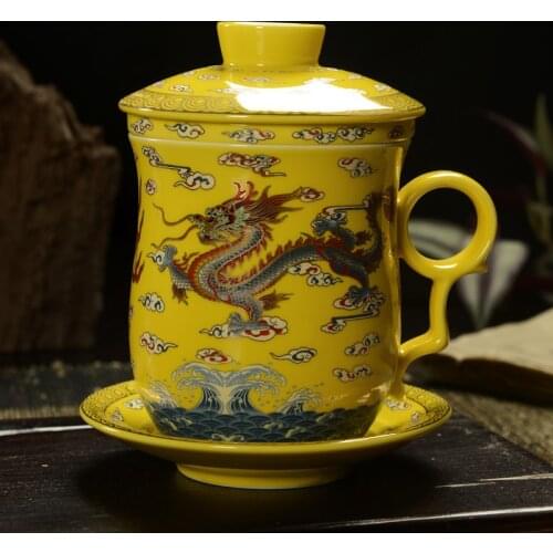 Modern four - piece ceramic cups personal office tea drinking utensil filtering household coffee mugs 300ML