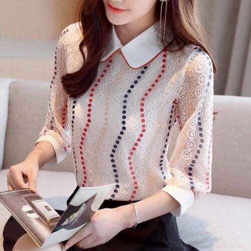 Womens Spring Summer Style Lace Blouses Shirt Womens Elegant splicing button Patchwork Casual Slim Tops SP075