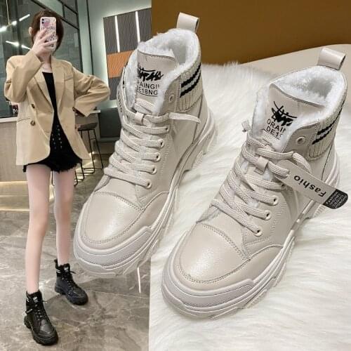 Thick Bottom Chunky Sneakers New Warm Plush Winter Boots for Women Shoes Woman Lace Up Zipper Autumn Fur Ankle Boots Plus Size