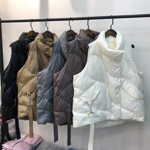 Trendy New Winter Autumn Stand Collar Down Vest Women Loose Sleeveless Waistcoat 90% White Duck Down Gilet Female Short Tops