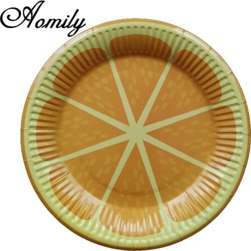 10pcs/Set 7inch Orange Fruits Birthday Wedding Party Supplies Decoration Cake Dish Disposable Paper Plates Baby Favors Tableware