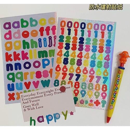 2Pc/Set Ins Best Dazzling Laser English Alphanumeric Stickers Diary Kawaii Notebook Sealing Stickers Stationery Label Sticker