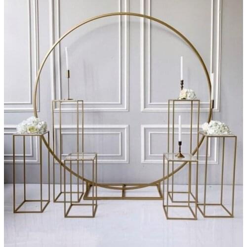 4 -7PCS Outdoor Lawn Flower Door Iron Circle Wedding Arch With Pillar Plinths Backdrops For Flowers Balloons Sash Decor DIY