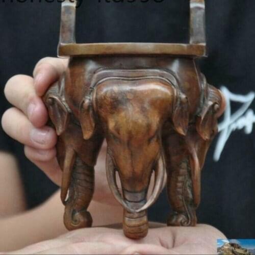 5" mark Old Chinese Buddhism bronze Elephant head statue Incense burner Censer