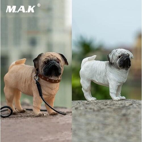 In stock 1/6 Scene Accessories Pekingese Pug Dog F03 With Collar Anime Statue Model White/Yellow Color for 12‘’ Action Figure