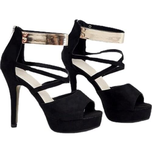 Nice New Summer Sandals Woman Pumps Summer Sexy Super High Heel Women Shoes Black Fish Rome Black Women Sandals Sandalias Mujer