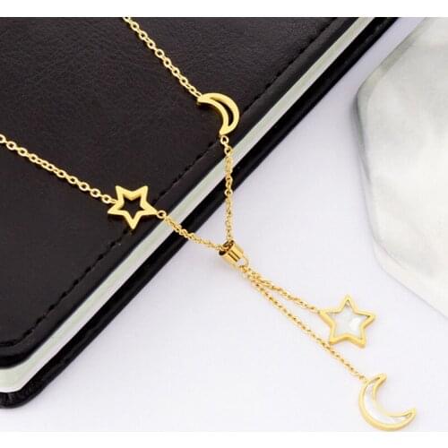 316L Stainless Steel New Fashion Upscal Jewelry Natural Shell Stars Moon Tassel Charms Chain Choker Necklaces Pendants For Women
