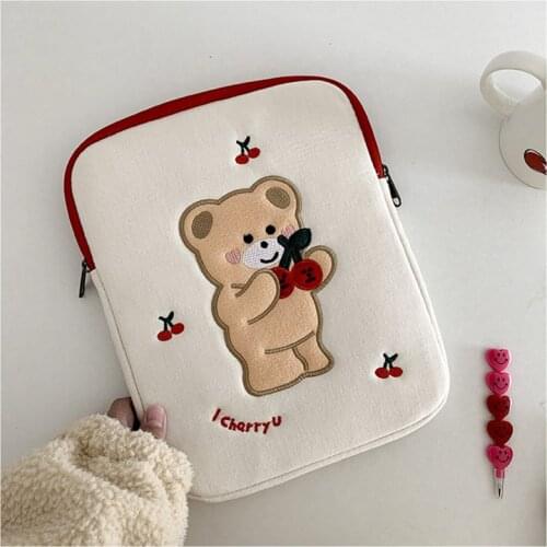 Laptop Case For DELL Laptop bag sleeve Macbook Air Pro 11 13 15 inch Cherry bear embroidery Notebook case sleeve for Women